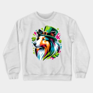 Shetland Sheepdog Embraces Saint Patrick's Day Spirit Crewneck Sweatshirt